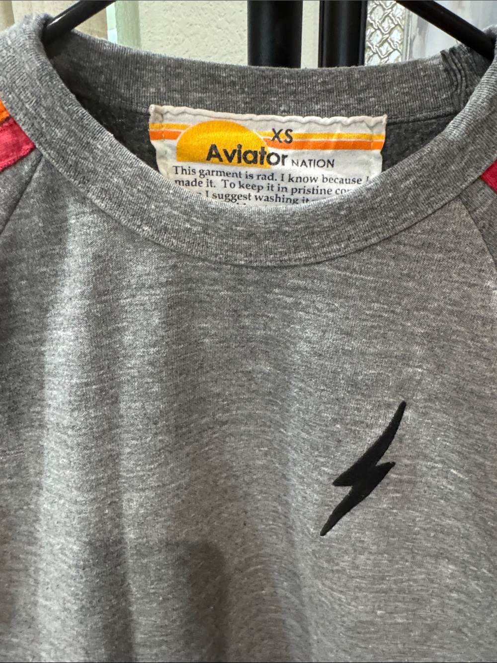 Aviator Nation  Gray Sweatshirt with Rainbow Sleeve Stripes - Picture 2 of 6